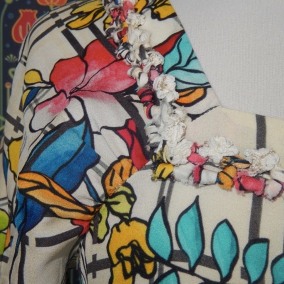 Dyvna Windowpane Silk Blend Floral Shirt Dress Nwt XS - Picture 5 of 9